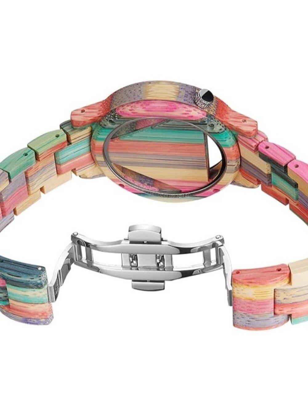 Mens Watch Colorful Multi Wooden Triangle Handmade Analog Dial Quartz Wristwatch - Picture 5 of 7